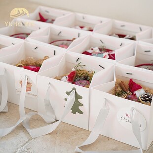 屿后 圣诞节苹果手提袋圣诞平安夜伴手礼装饰手拎袋diy手工2个/包