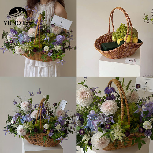 YUH屿后手提花篮花店花艺篮子