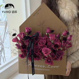 屿后 【2.14情人节】大号牛皮信封花盒鲜花玫瑰花束diy盒花艺材料