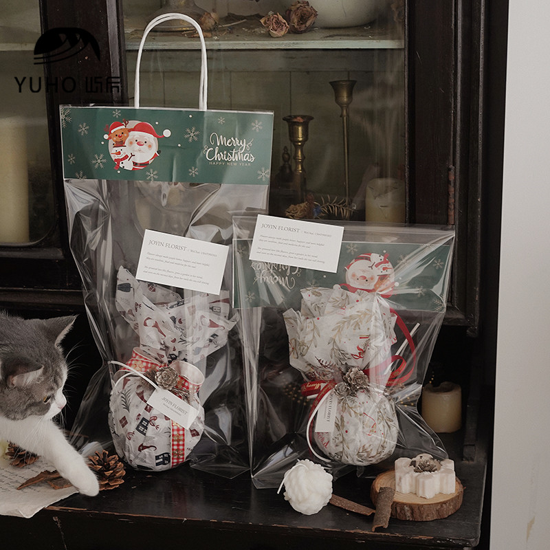 屿后 圣诞手提袋透明苹果花束圣诞花束包装礼物袋花店用品礼品袋高性价比高么？