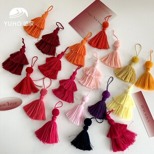 屿后 双层多色串毛球流苏新年年宵福桶diy吊穗礼品盒节日装饰挂件