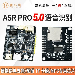 ASRPRO5.0语音识别模块离线语音控制板载独立MP3解码WS2812B驱动