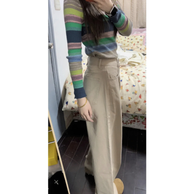 春秋款梨形身材大码直筒牛仔裤女