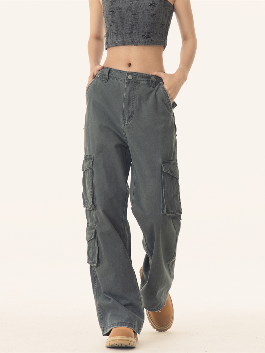 PEACEMARKET Autumn Winter Melad Washed Vintage Cargo Pants For Women Petite Tall Loose Jeans_voghion.com