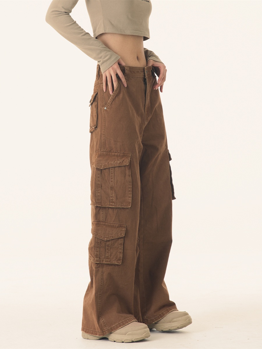 PEACEMARKET Autumn Winter Melad Washed Vintage Cargo Pants For Women Petite Tall Loose Jeans_voghion.com
