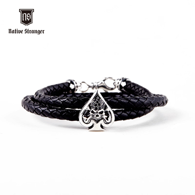 NATIVE STRANGER大号骷髅黑桃皮手绳925银