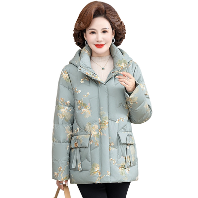 雅鹿女款洋气印花妈妈装羽绒服