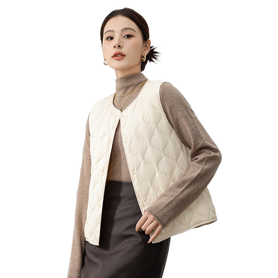雅鹿时尚圆领羽绒马甲女2025冬季新款时尚大衣内搭轻薄羽绒内胆