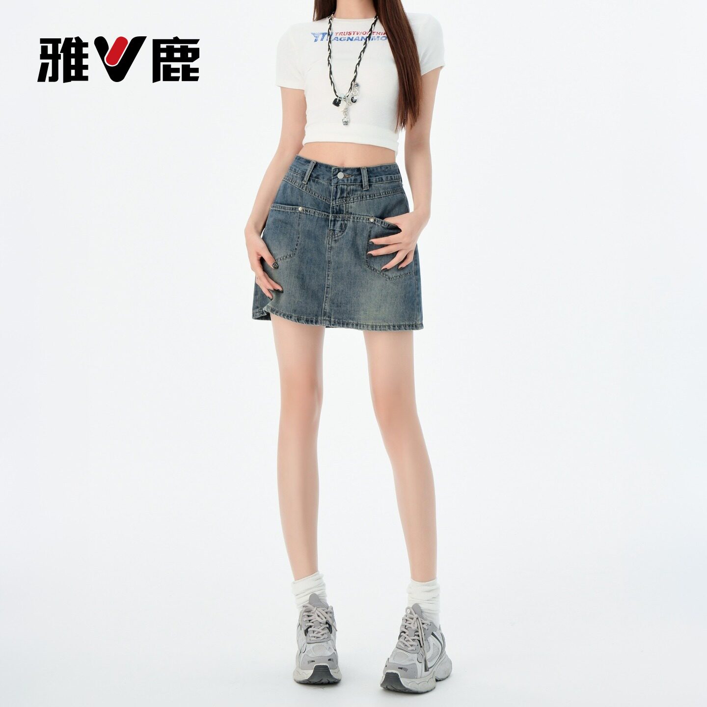 雅鹿韩系复古A字显瘦牛仔半身裙女2026新款夏季设计感包臀短裙Y