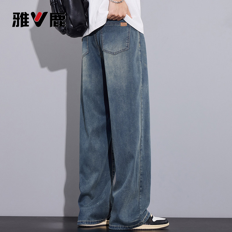 雅鹿天丝牛仔裤男士夏薄款宽松直筒男裤冰丝休闲百搭舒适长裤子YM