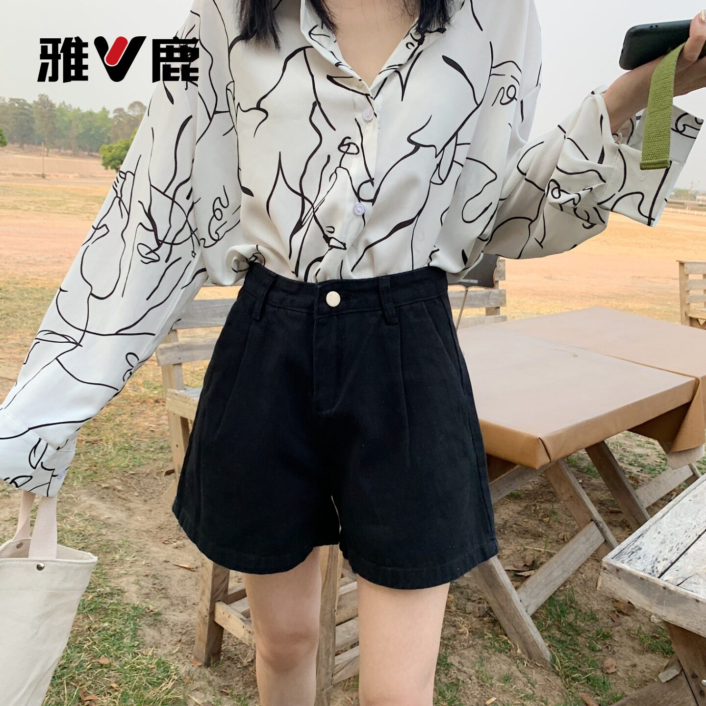 雅鹿黑色阔腿牛仔短裤女2026新款夏季高腰小个子外穿a字热裤子Y