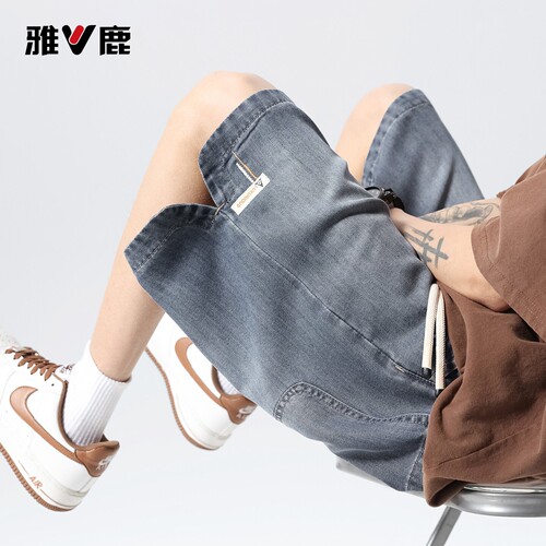 雅鹿天丝牛仔短裤男新款夏季