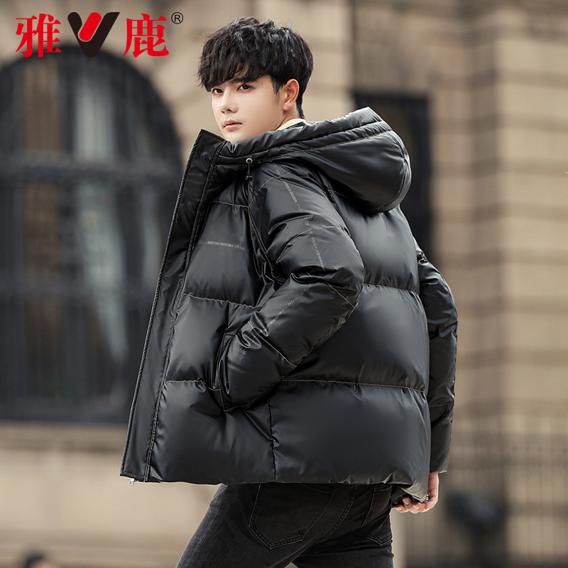 雅鹿羽绒服男2022年秋冬新款男装短款加厚亮面时尚休闲免洗外套潮