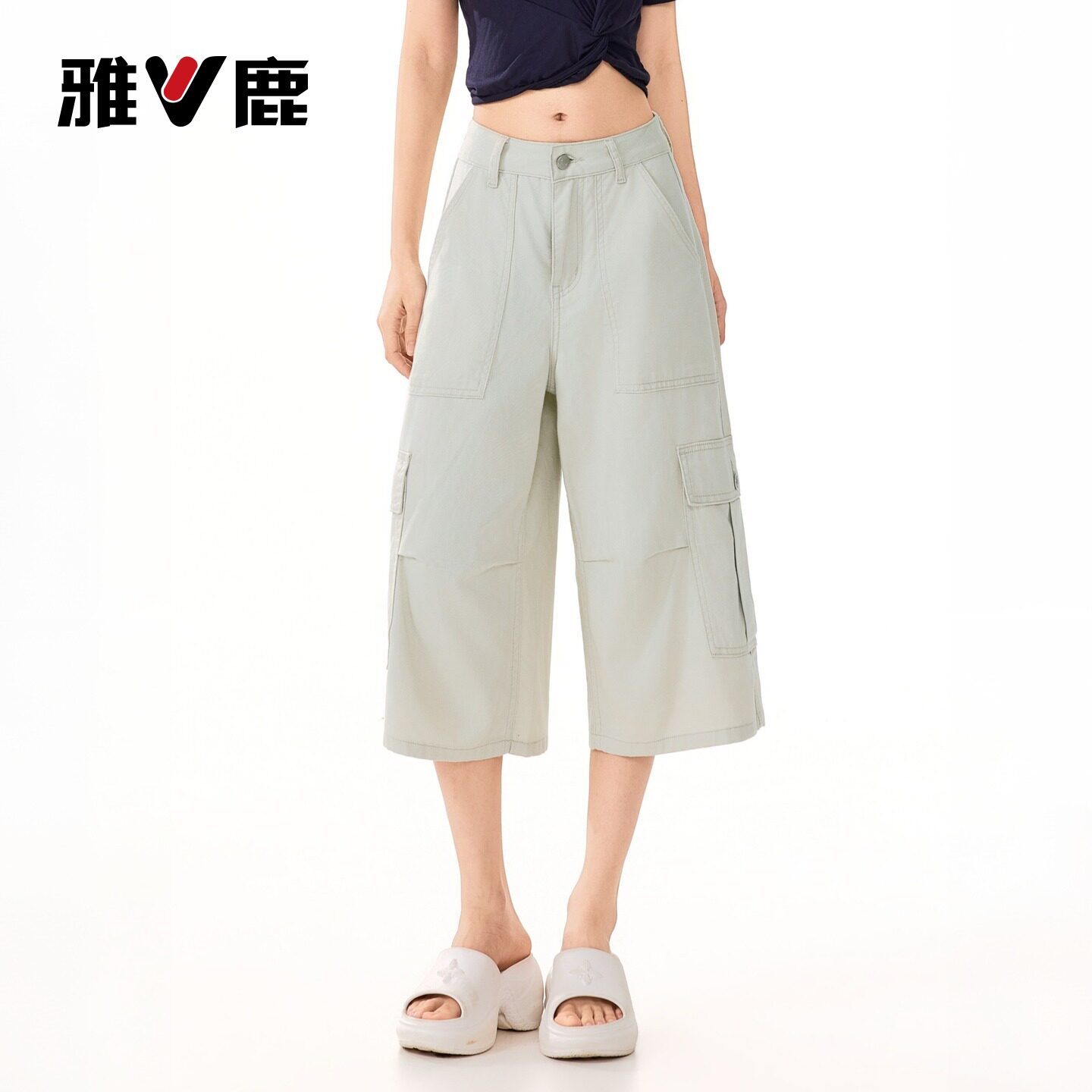 雅鹿薄款天丝工装牛仔裤女2026新款宽松阔腿七分中裤YM
