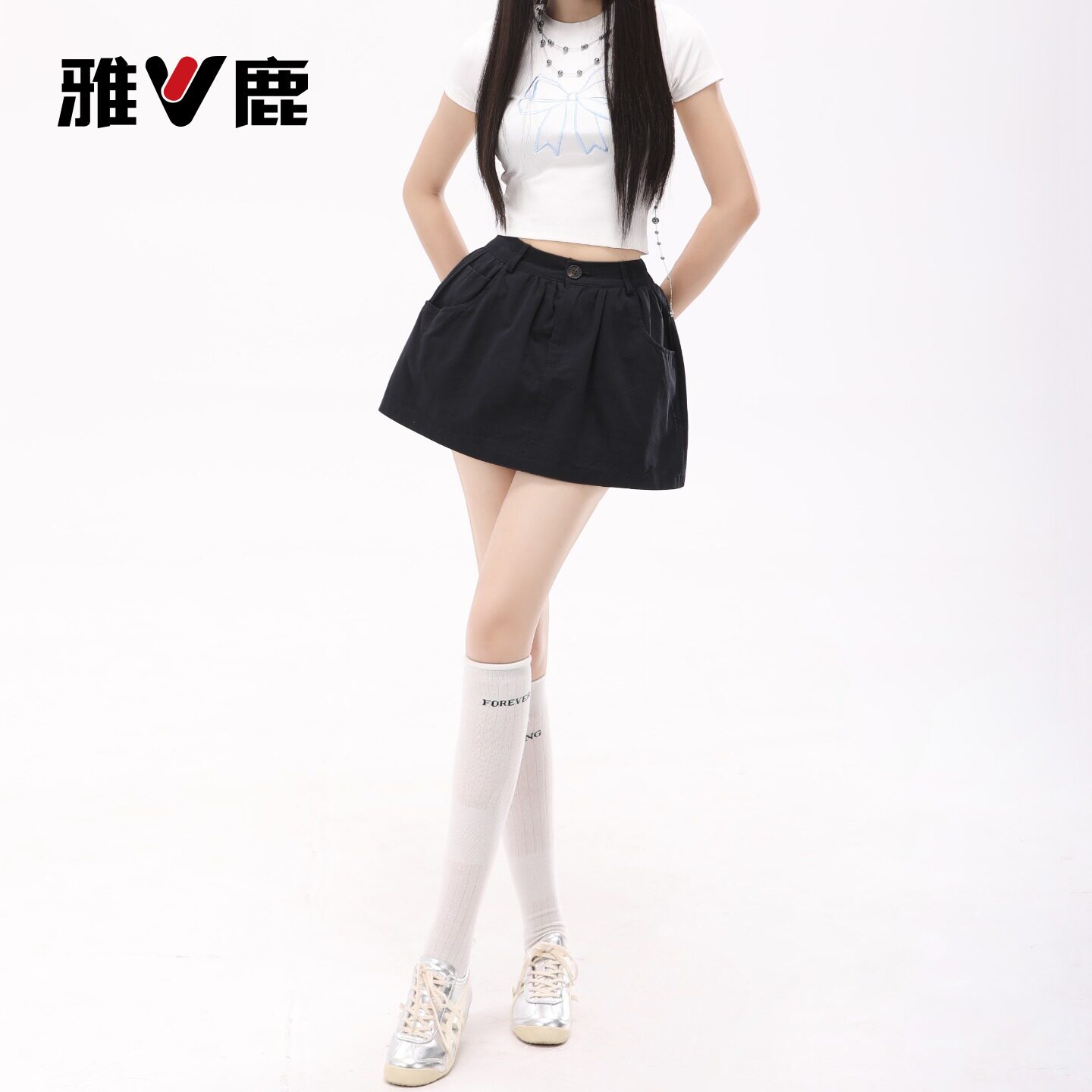 雅鹿工装风纯色半身裙女夏季销量高腰显瘦防走光辣妹超短裙YM