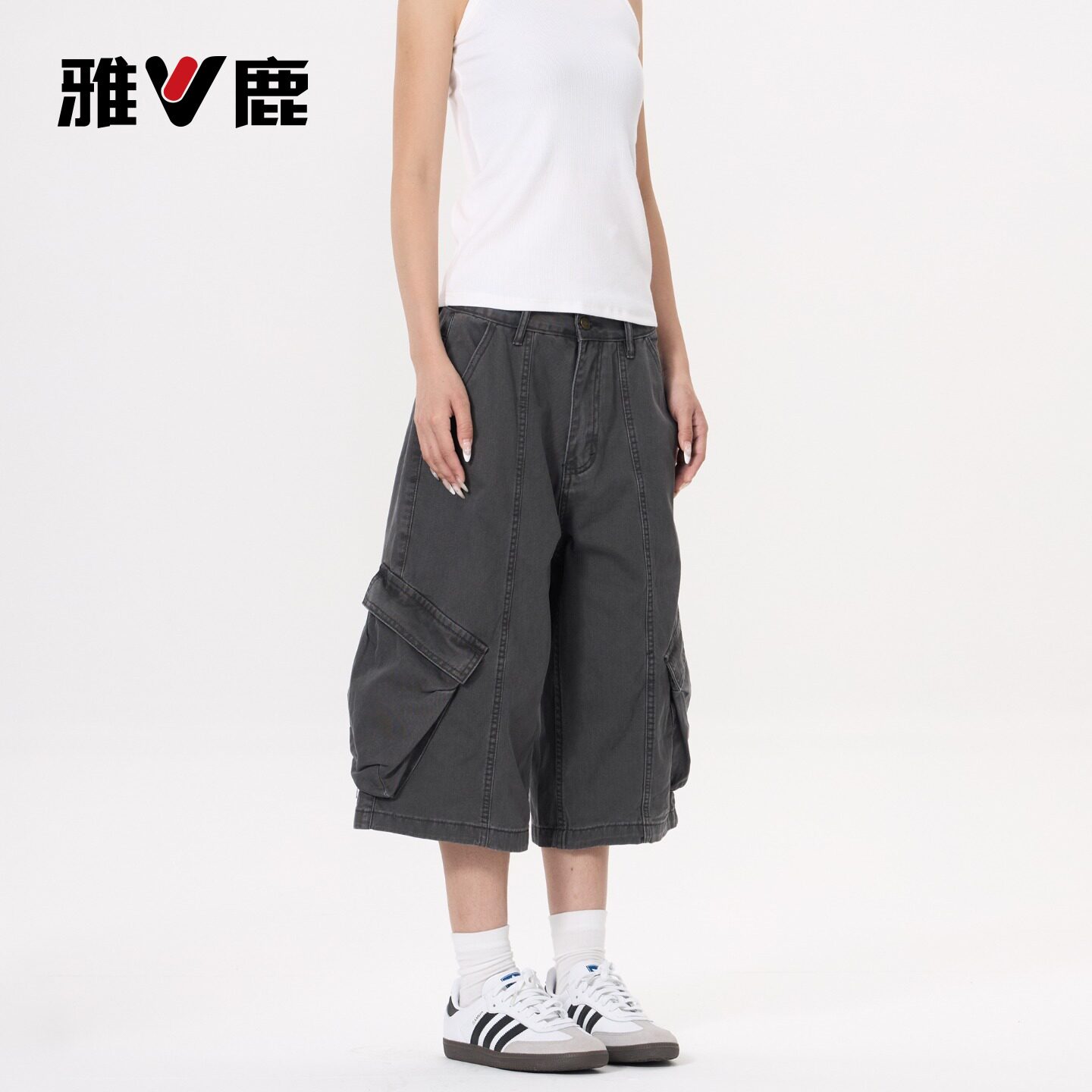 雅鹿多口袋休闲七分裤女2026新款夏季小个子美式宽松阔腿工装裤Y