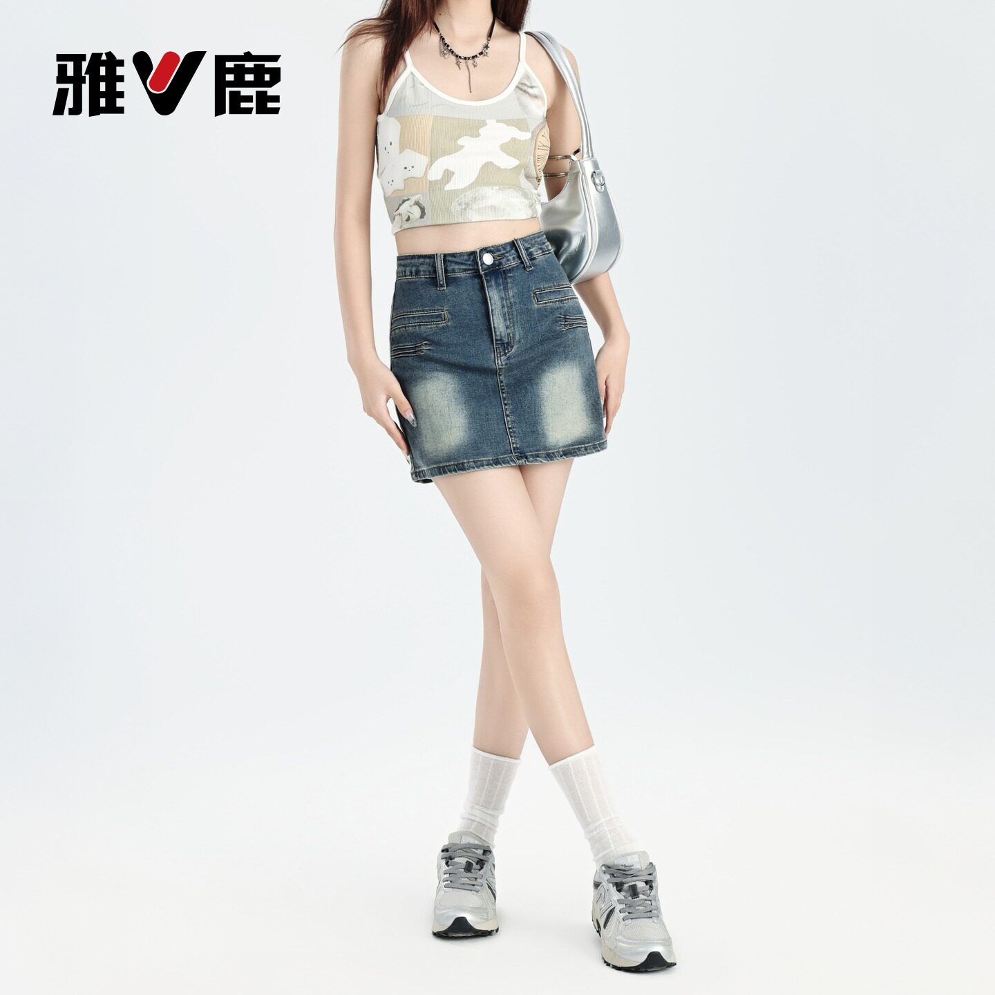 雅鹿美式复古蓝辣妹牛仔短裙女夏季新款修身显瘦半身包臀裙YM