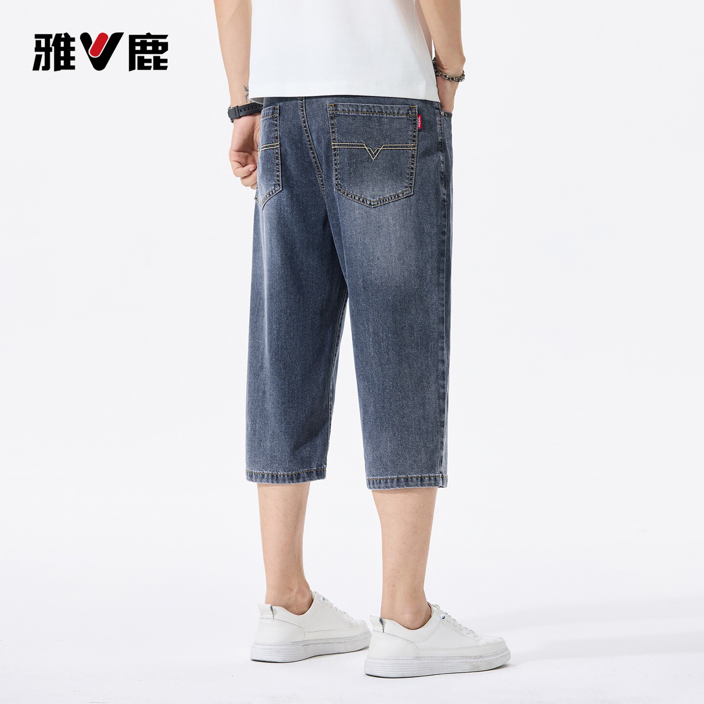 雅鹿天丝七分牛仔裤男士图片