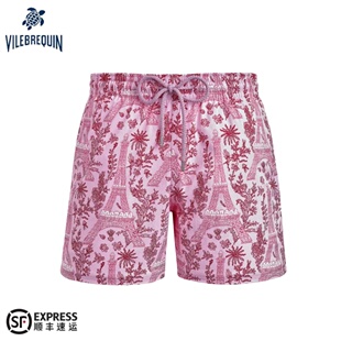 VILEBREQUIN沙滩裤男正品海龟短裤海边度假冲浪双层内衬粉色泳裤