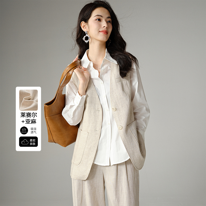 千寻宜莱赛尔亚麻外套马甲女
