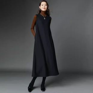 千寻宜2025秋季 背心连衣裙 圆领休闲裙子高弹无袖
