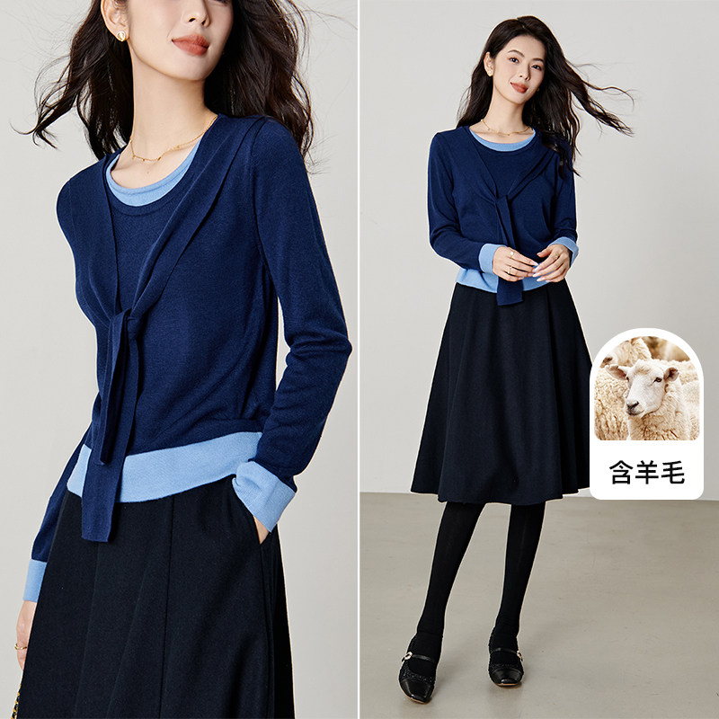 千寻宜2026春季撞色含羊毛上衣圆领简约百搭气质休闲套头针织衫女,女装/女士精品,毛针织衫,淘宝优惠券,粉丝福利购,淘宝优惠卷
