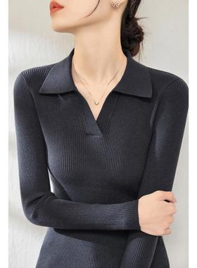 JOYIASS2025秋季新款黑色套头单穿上衣修身显瘦长袖针织衫气质POL