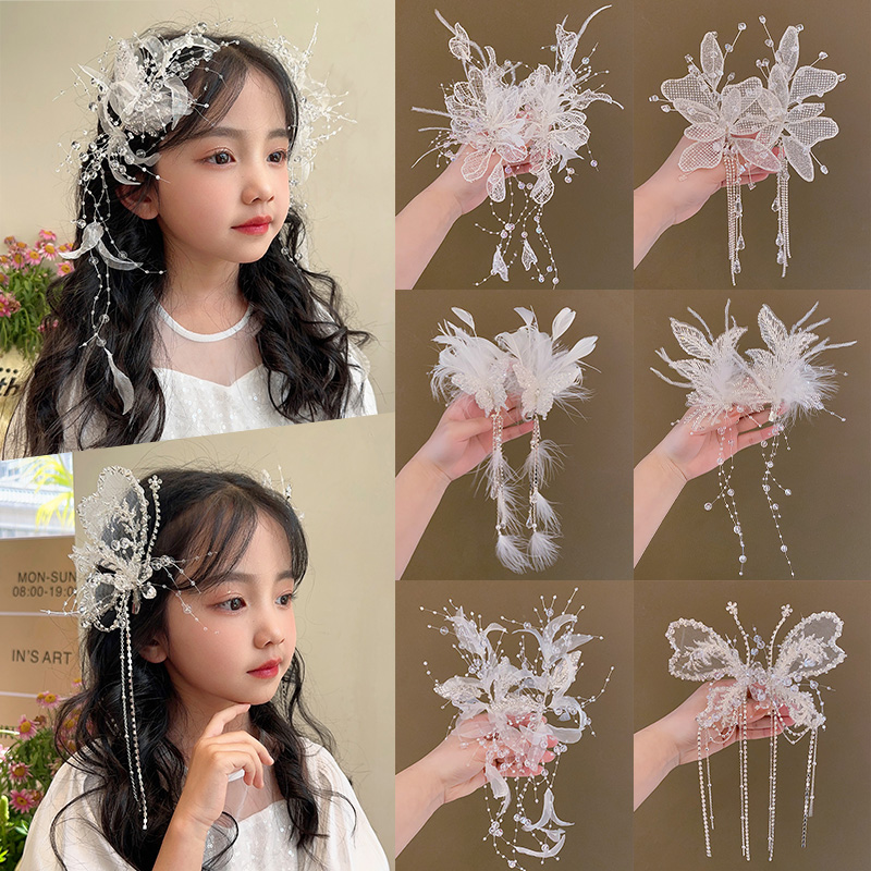 女童发夹羽毛珍珠流苏发卡公主