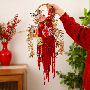 新年花环挂饰2026新款马年春节氛围装饰仿真花福字门挂件过年客厅