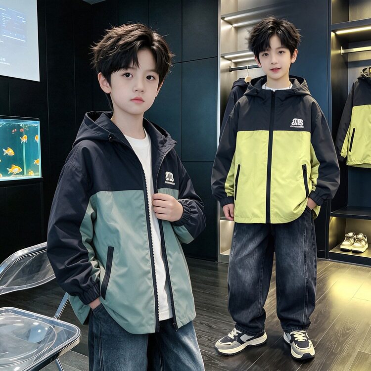 男童秋装外套2026新款中大童男孩炸街洋气冲锋衣儿童装春秋款风衣