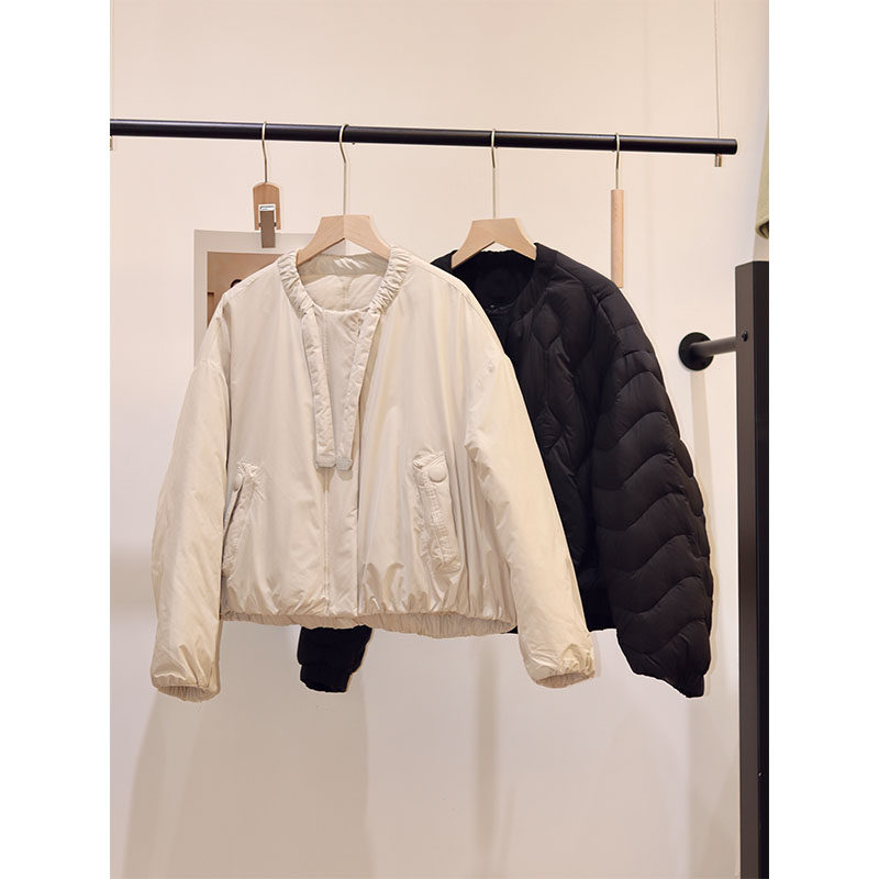 设计师轻奢短款正反两穿白鸭绒羽绒服女显瘦简约百搭时尚圆领外套