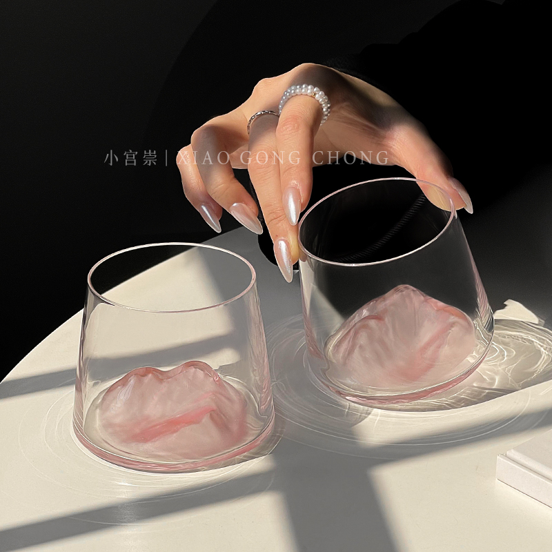 ins风富士山杯创意粉色山脉观山杯高级感玻璃杯威士忌酒杯洋酒杯,餐饮具,异形/个性酒杯,淘宝优惠券,粉丝福利购,淘宝优惠卷