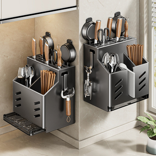 高档新款筷子收纳盒壁挂式家用筷子筒厨房快子勺子置物架刀架筷笼