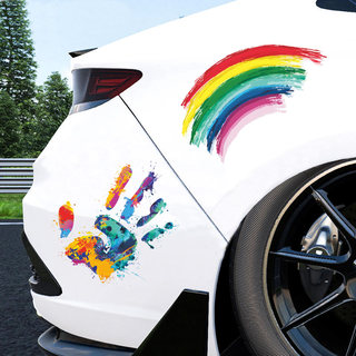 创意汽车贴纸划痕遮挡车贴彩虹F1手掌彩色车身涂鸦个性车窗装饰画