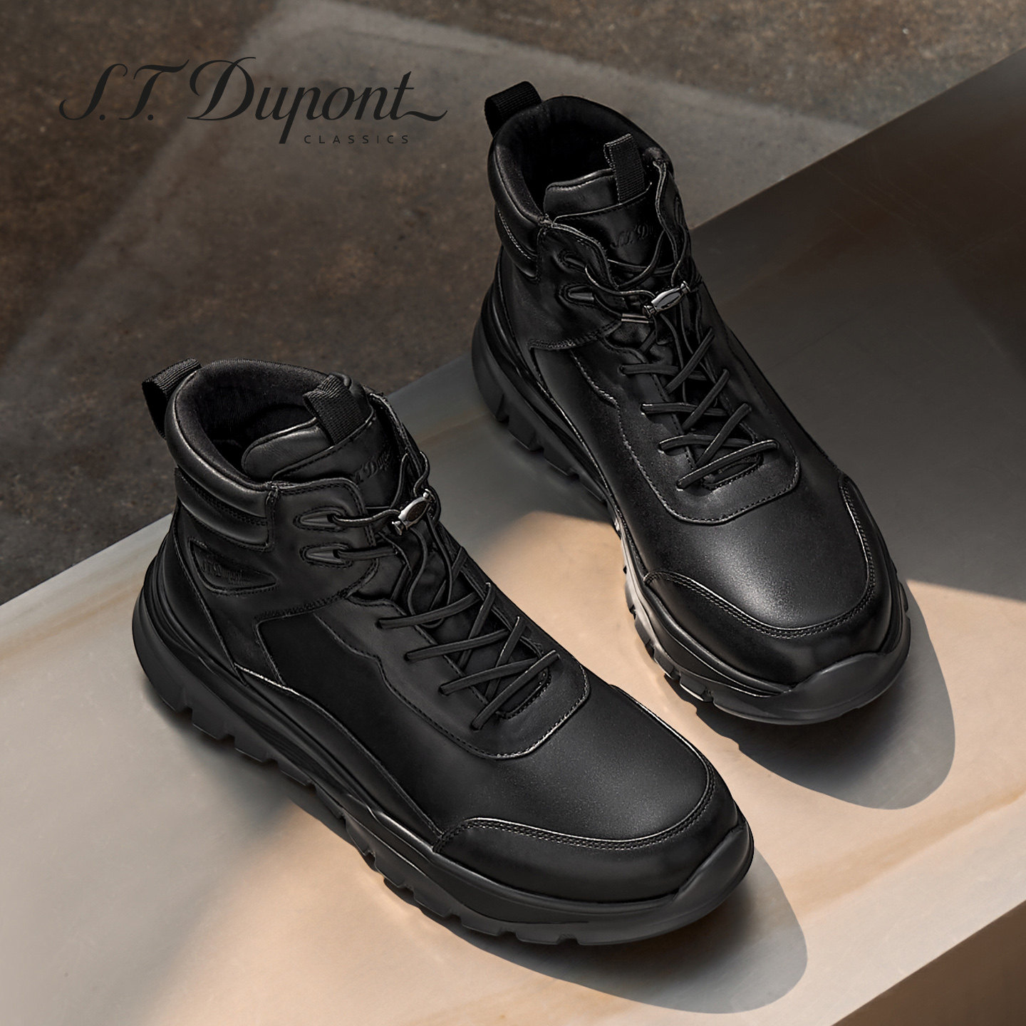 S.T. Dupont/都彭牛皮高帮户外运动靴男士松紧带时装靴L34281924