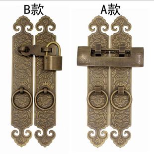 仿古挂锁明装 纯铜搭扣锁门扣 大门扣锁门闩古铜插销锁中式 锁老式