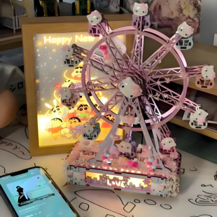 送女朋友情侶情人生日禮物 七夕節hellokitty摩天輪藍牙八音盒拼裝