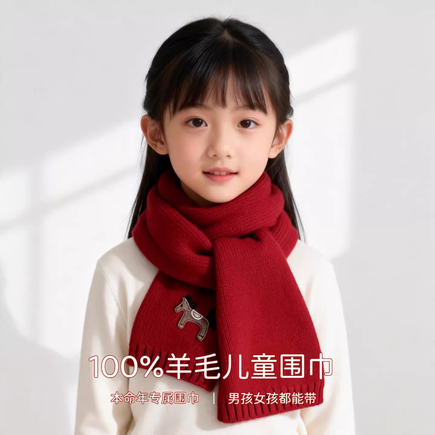 100%羊毛儿童围巾小马刺绣红色本命年冬季保暖新年红色氛围感礼物,服饰配件/皮带/帽子/围巾,围巾/丝巾/披肩,淘宝优惠券,粉丝福利购,淘宝优惠卷