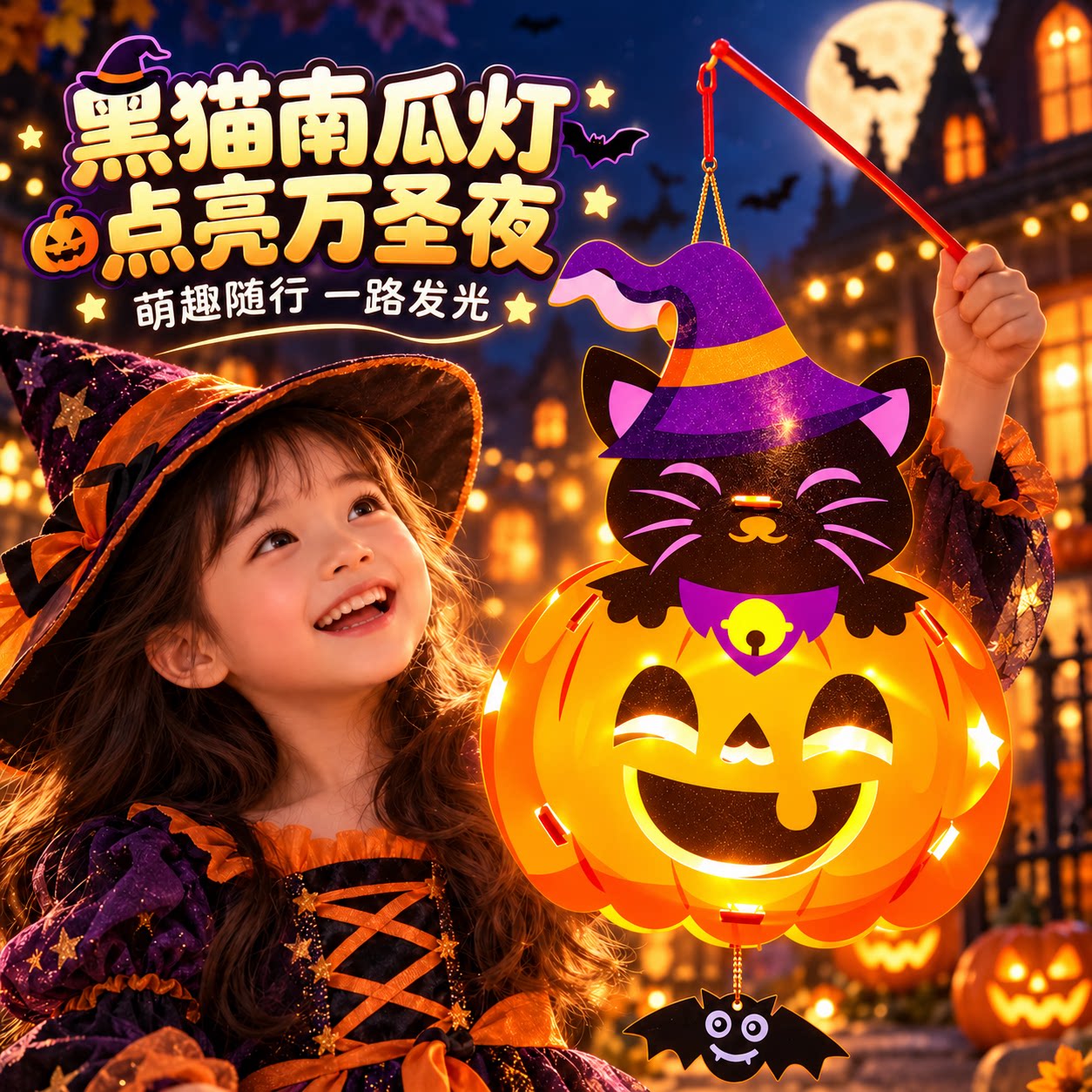 万圣节南瓜灯手提创意手工diy材料包儿童发光灯笼玩具道具幼儿园6