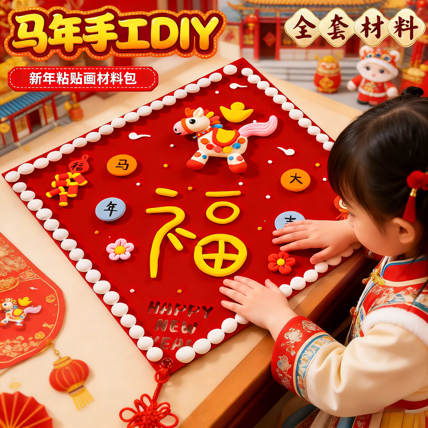 幼儿园马年手工diy新年福字挂件春节元旦装饰亲子儿童制作材料包,节庆用品/礼品,节日装扮用品,淘宝优惠券,粉丝福利购,淘宝优惠卷