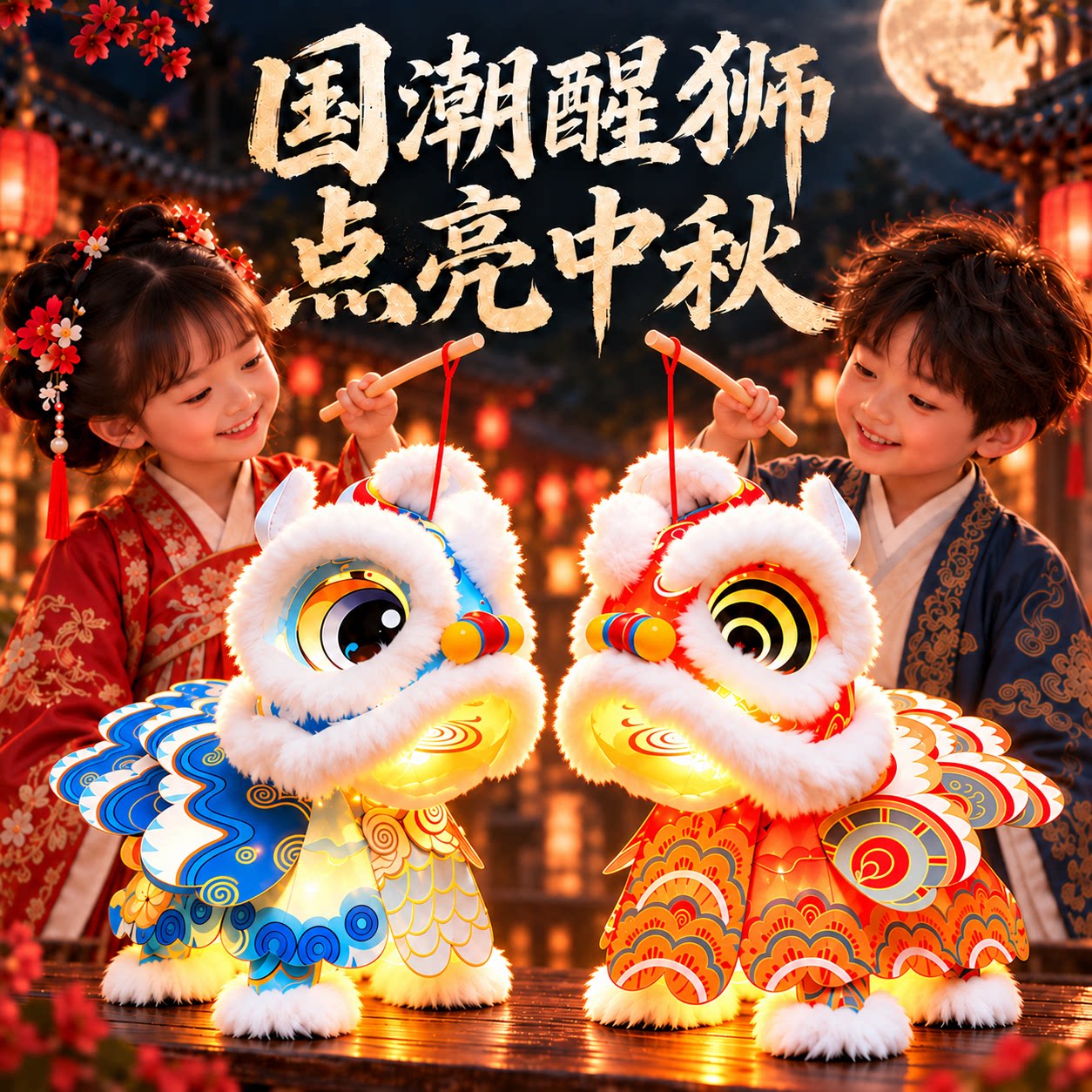 中秋节醒狮灯笼新款2026挂饰手工diy材料包儿童手提狮子花灯玩具3图片
