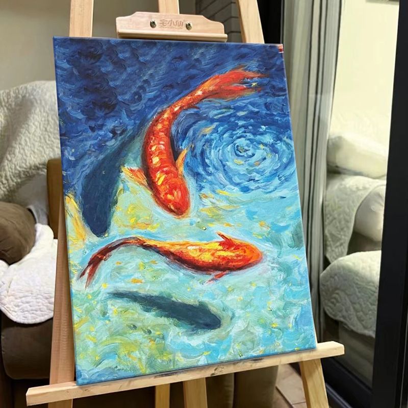 香和锦鲤鱼带好运diy肌理画材料手工填充丙烯石英砂海浪装饰画图片
