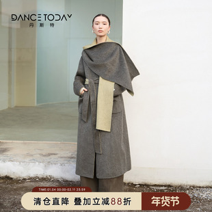 【清仓】dancetoday围巾领肩扣毛呢大衣女冬季气质羊毛绒短款外套