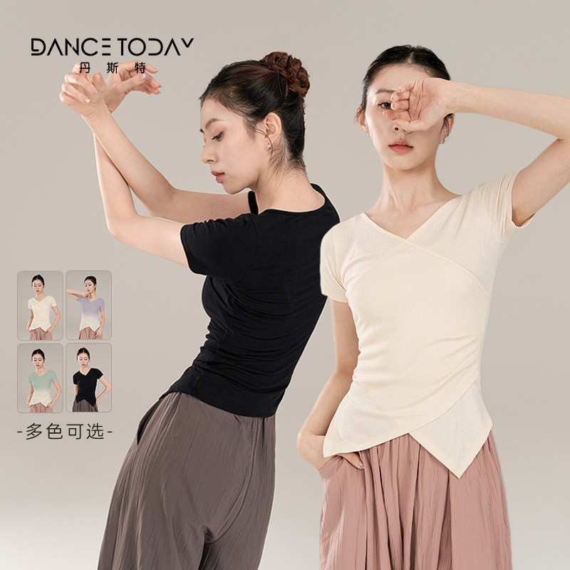 dancetoday现代舞练功服女夏季黑色短袖上衣古典舞形体成人舞蹈服