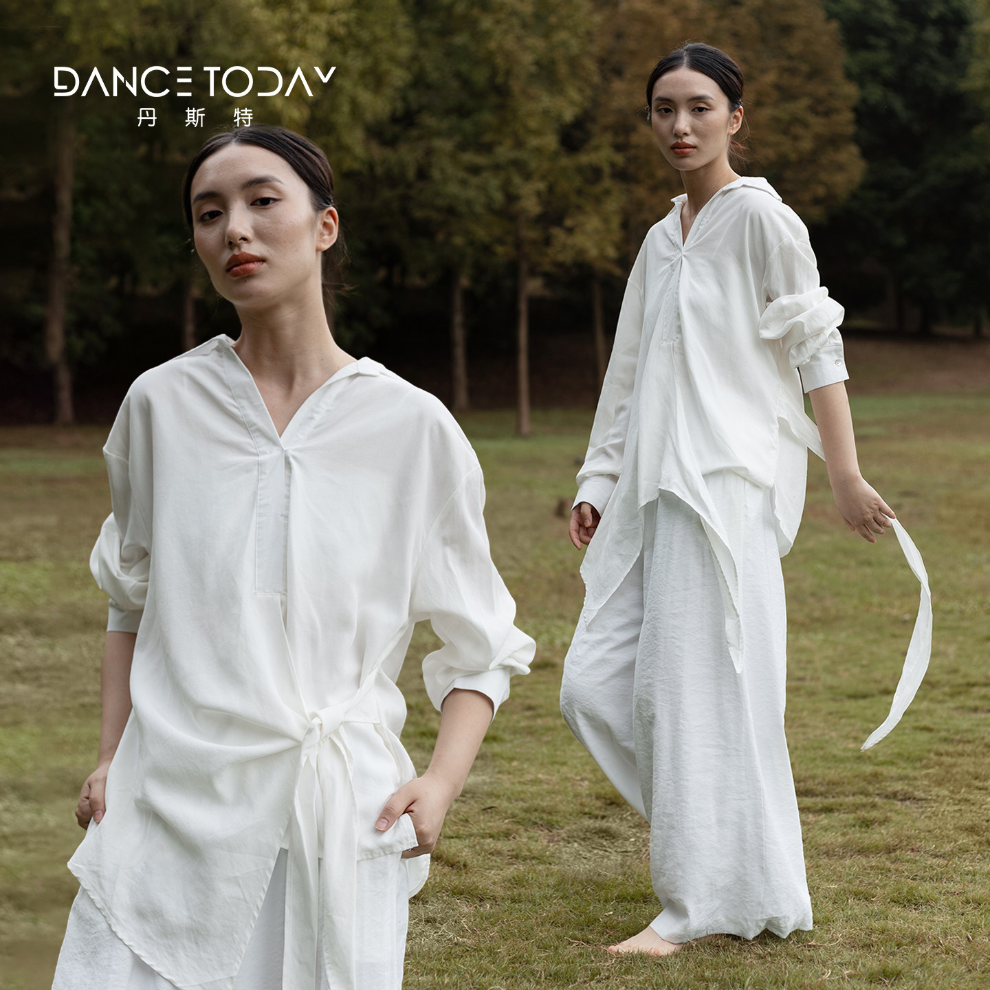 dancetoday现代舞蹈服白色衬衫套装女春季古典飘逸长袖上衣一整套