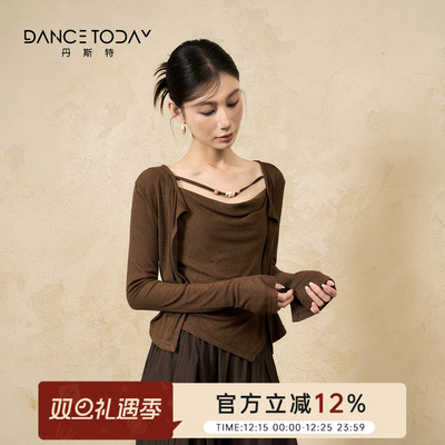 DanceToday练功服假两件长袖上衣女冬季新款现代舞形体古典舞蹈服