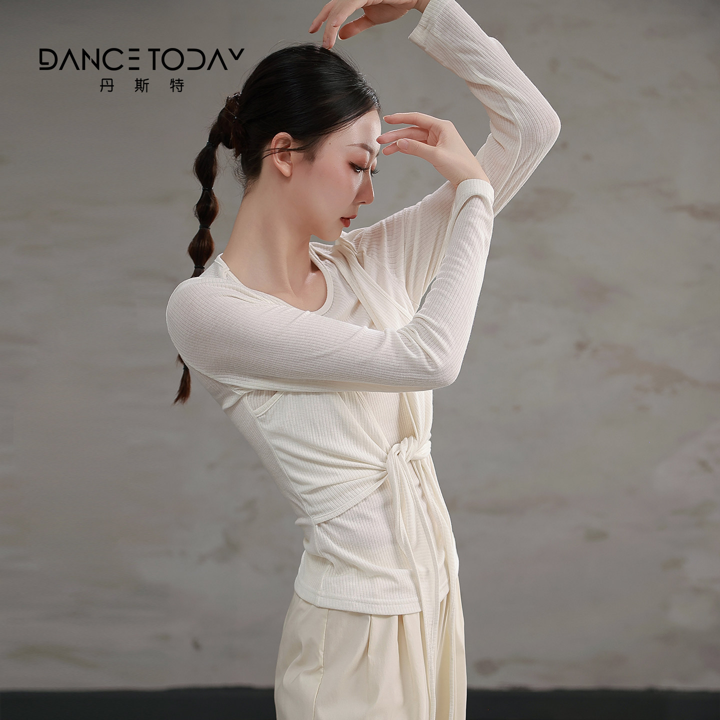 DanceToday现代舞服绝美假两件绑带针织上衣形体服长袖舞蹈练功服