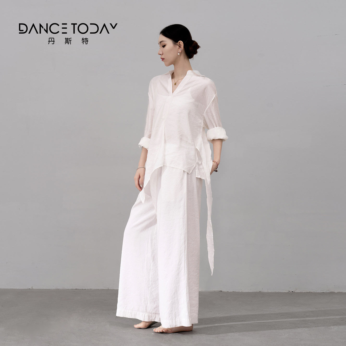 dancetoday现代舞白色长袖衬衫套装女宽松上衣古典绝美舞蹈练功服