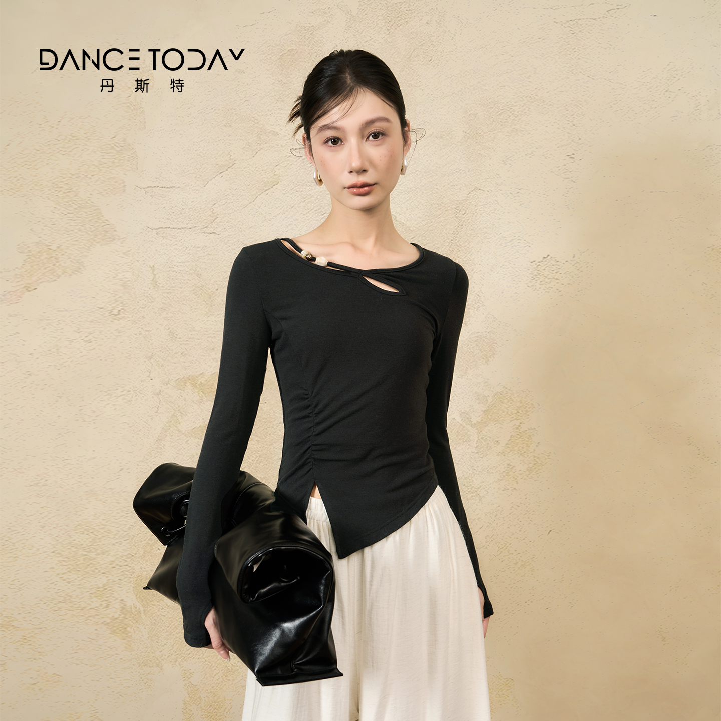 dancetoday女装2025秋冬新款镂空黑色长袖上衣形体现代舞蹈练功服