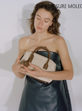 the pleasure molecule勋章波士顿包头层牛皮帆布拼皮手提斜挎包